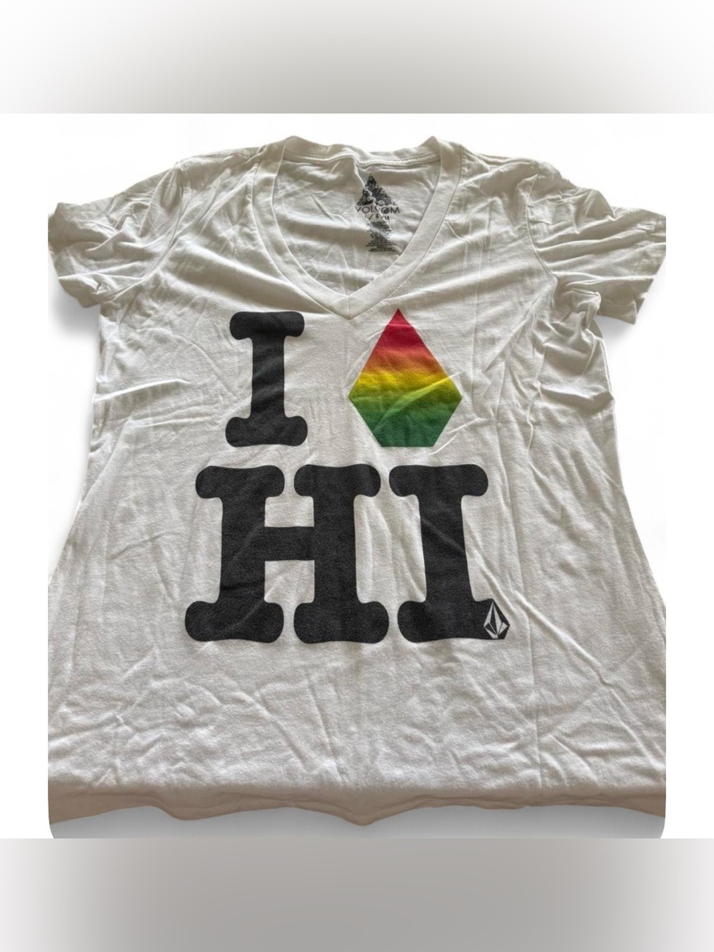 Volcom Hawaii White V-Neck Tee Large